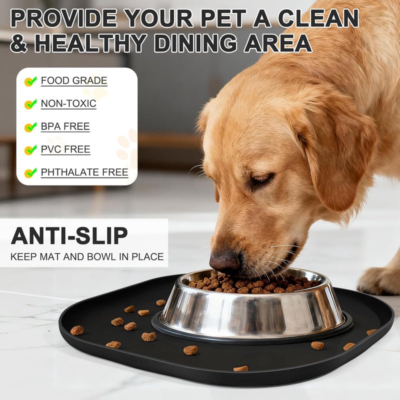 SMILOOL Small Silicone Pet Food Mat with Raised Edge for Food and Water Bowl, Square Dog Feeding Mats, Cat Food Trays for Floor Waterproof, Rubber Tray for Dogs and Cats, 12 x 12 x 0.7 Black - Image 3